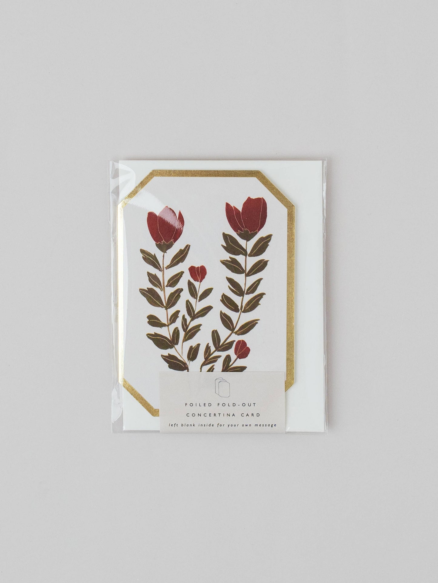 Concertina Red Flower Botanical Card - Blank
