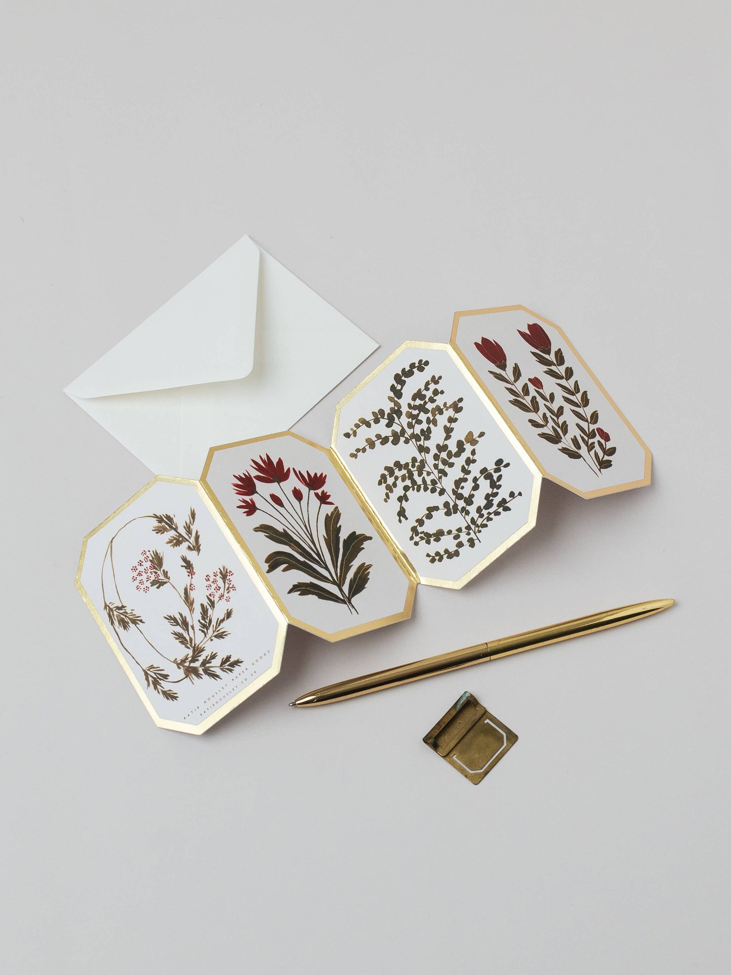 Concertina Red Flower Botanical Card - Blank
