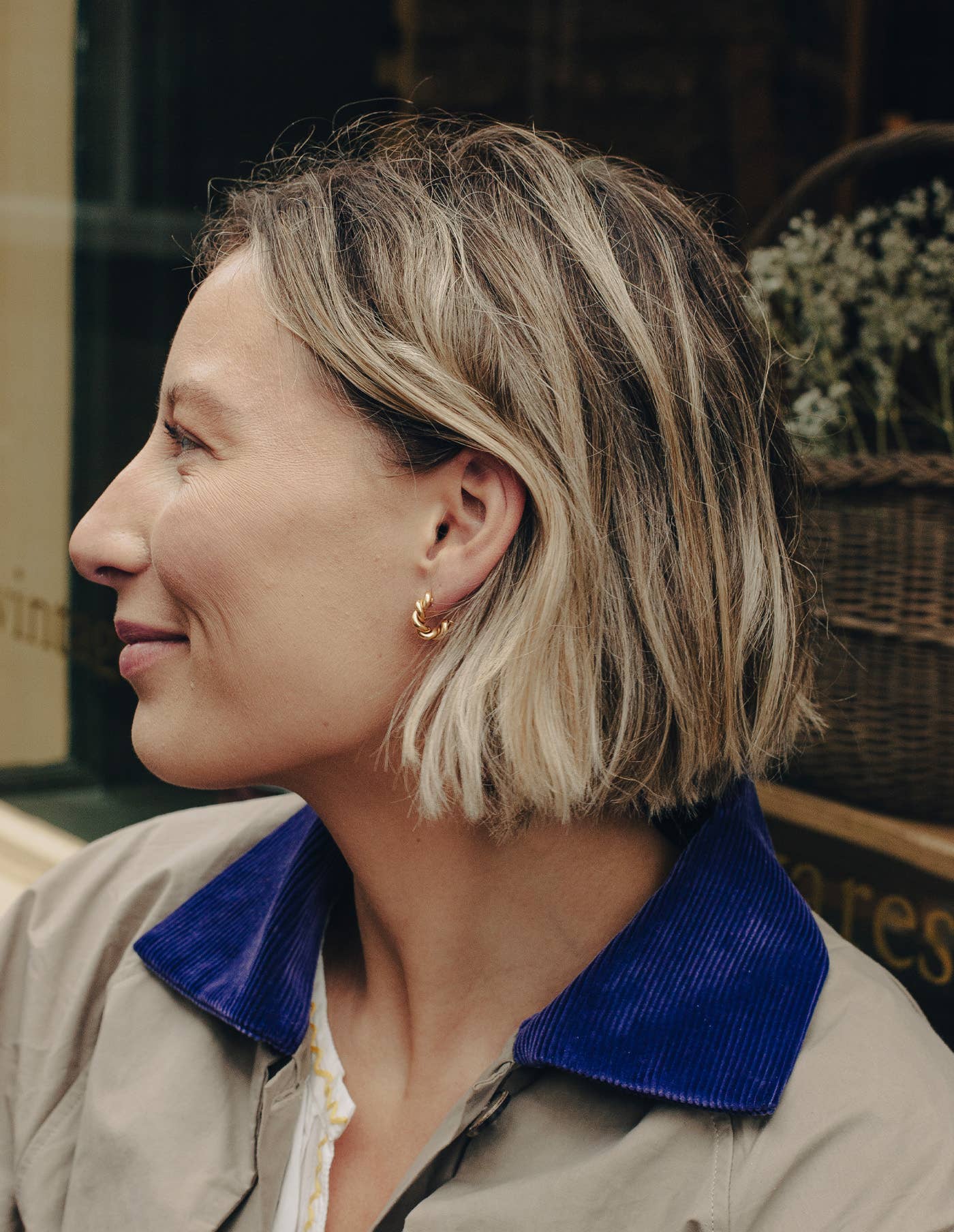 Gold Ridge Twist Hoop Earrings