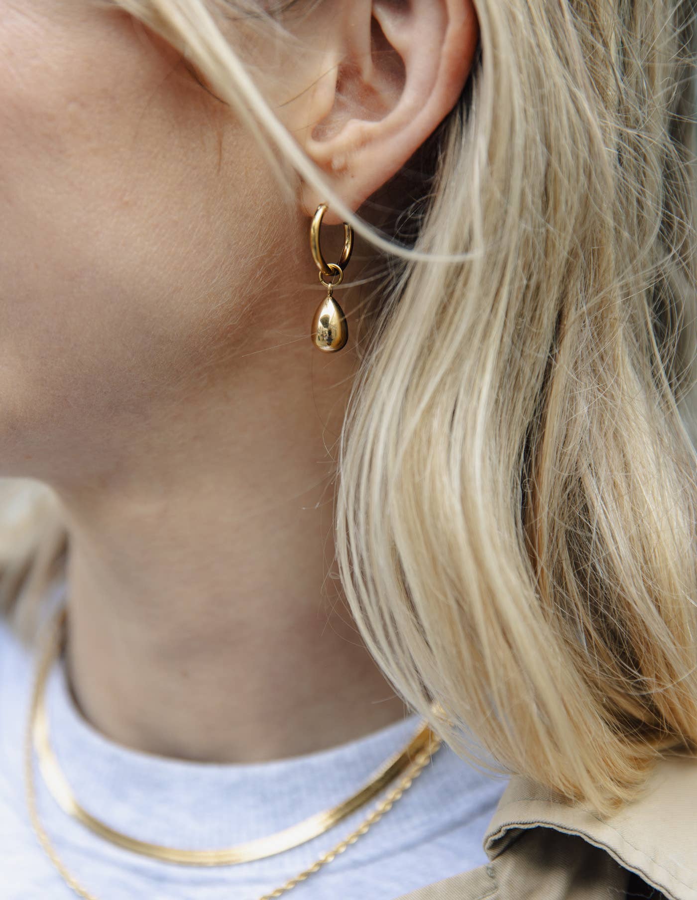 Gold Drop Hoop Earrings