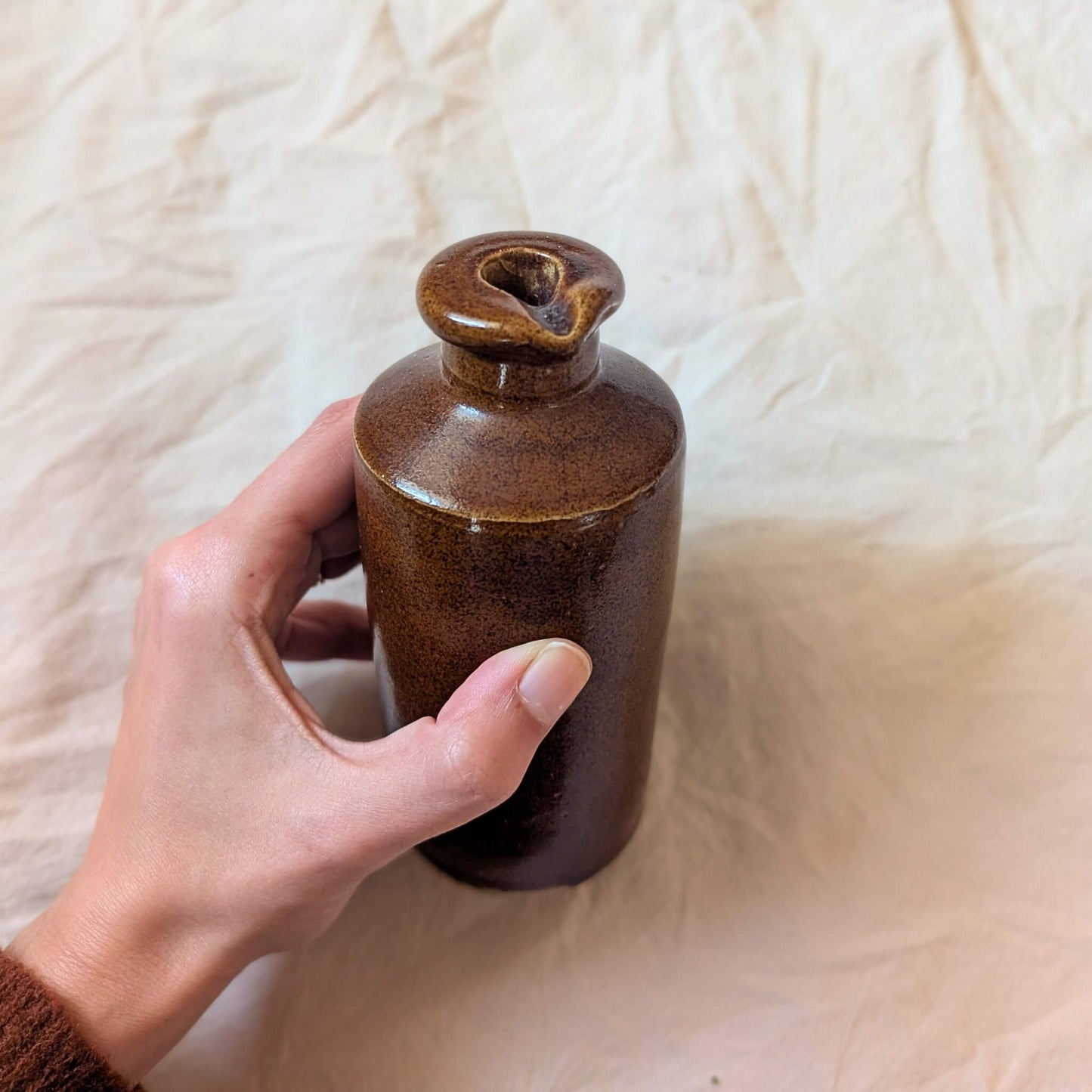 Antique Stoneware Ink Bottle in Rich Treacle Glaze