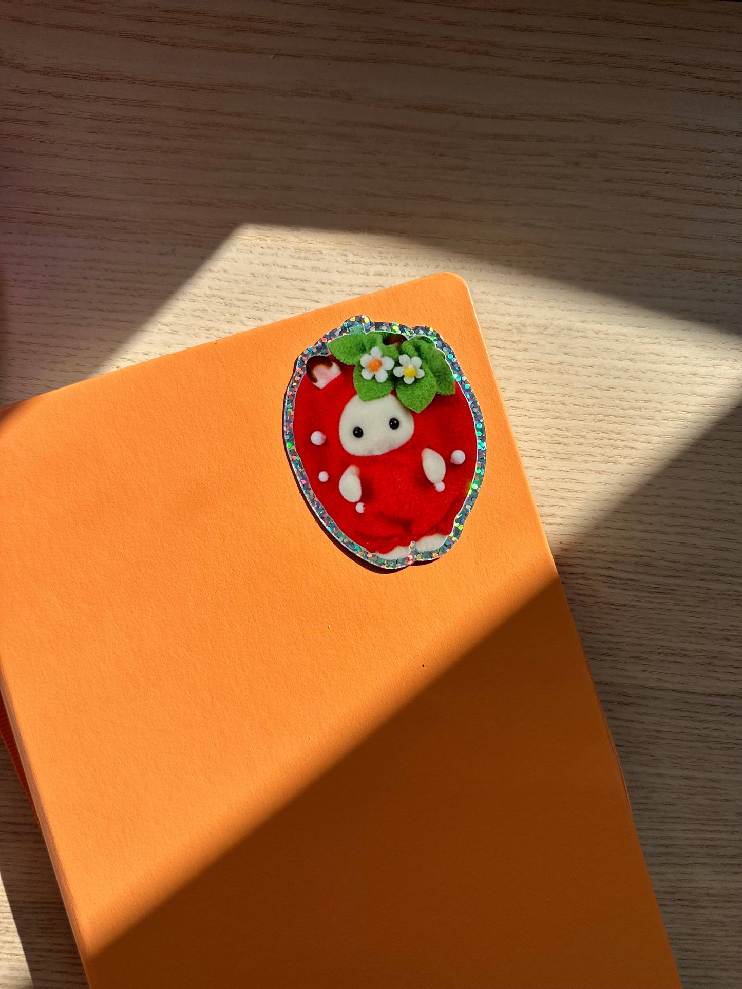Strawberry rabbit glitter vinyl sticker
