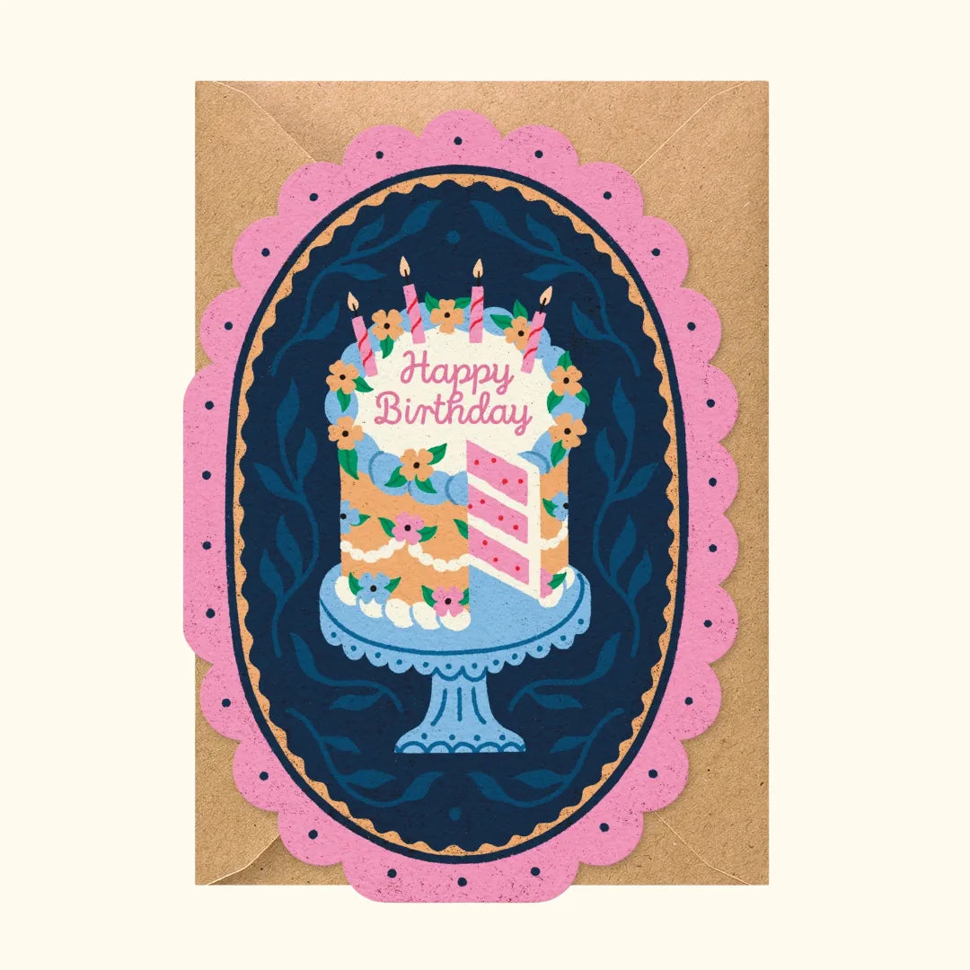 Pink Framed Birthday Cake Card Uniquely Shaped by Studio Boketto