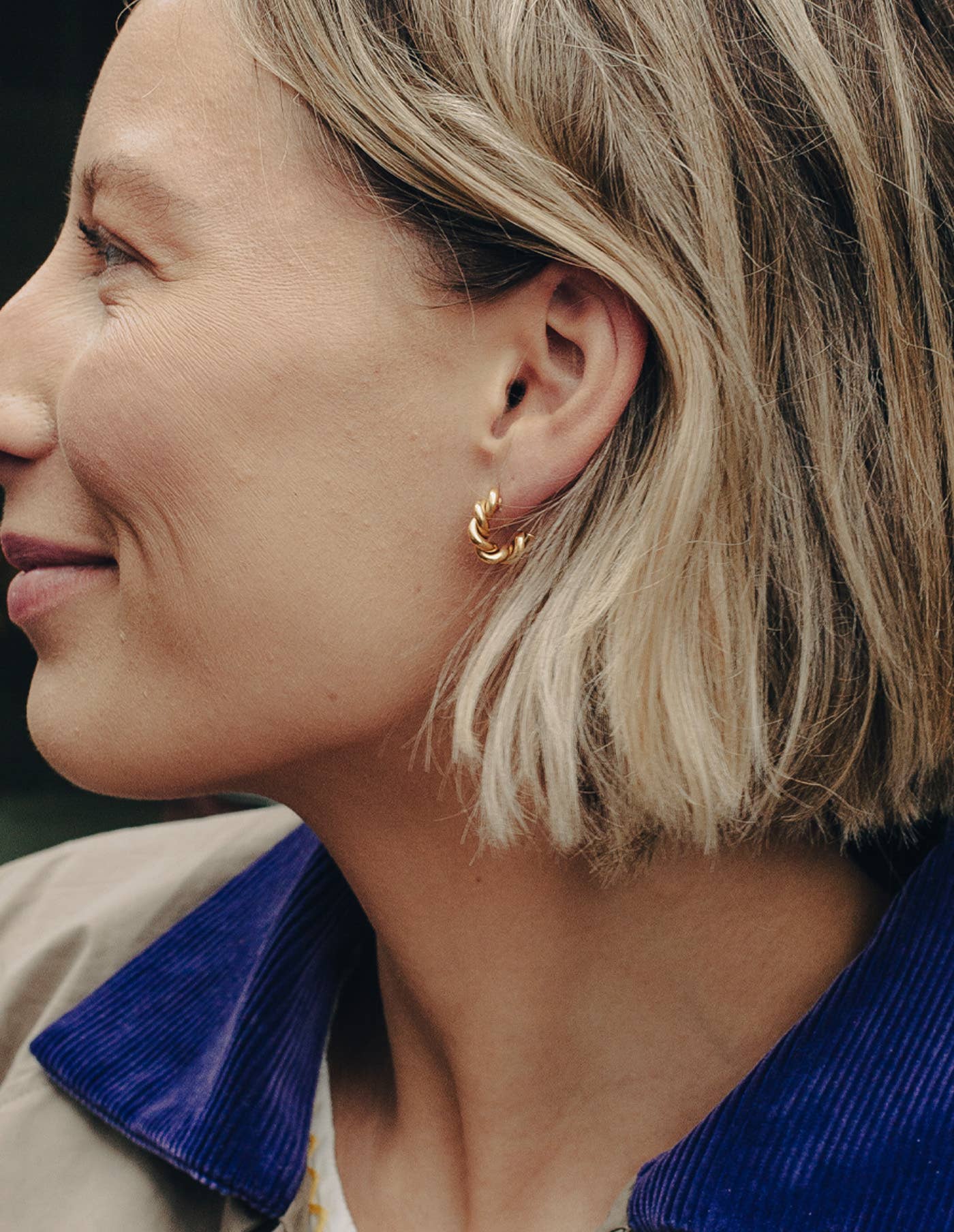 Gold Ridge Twist Hoop Earrings