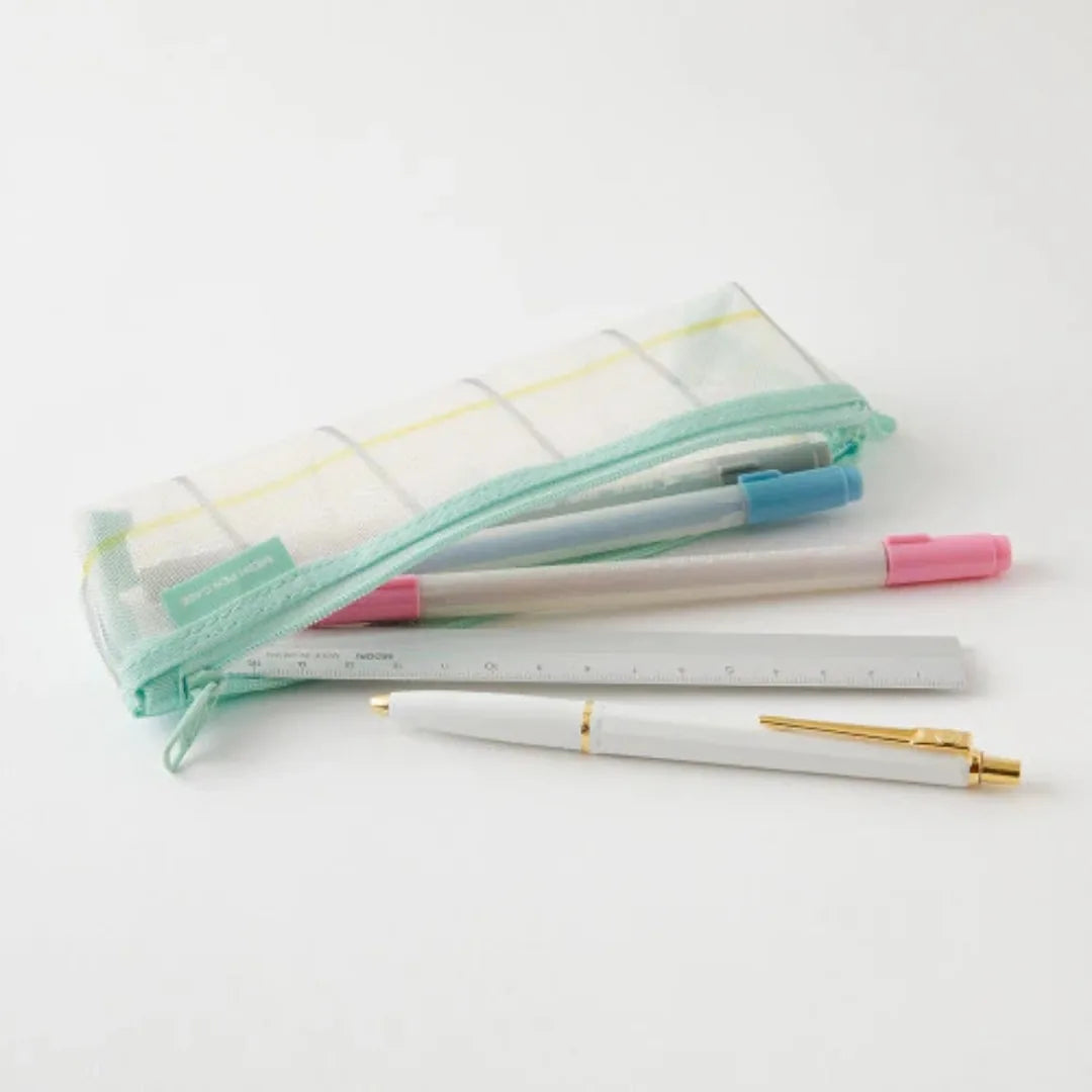 Midori Mesh Pen Case – Green Check