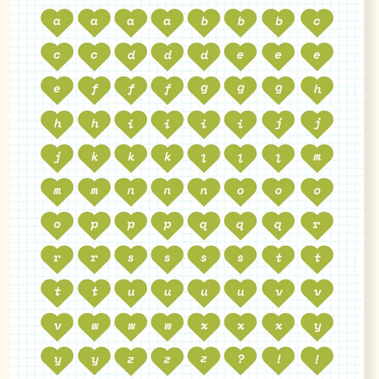 Alphabet Hearts Sticker Sheet — Olive Green