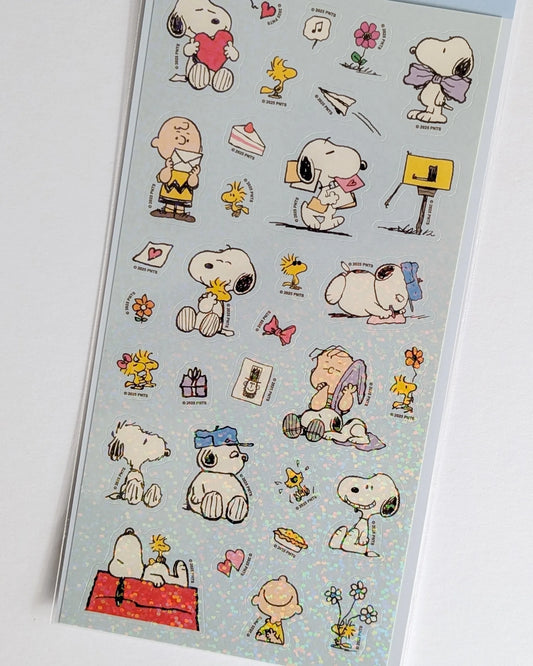 Snoopy and Peanuts sticker sheet – hearts and everyday scenes