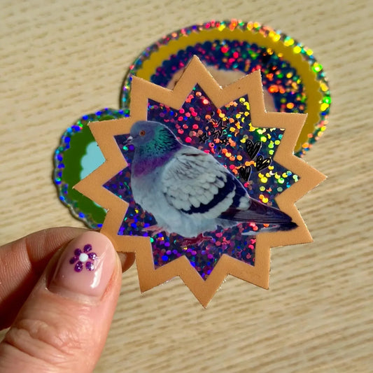 Disco Pigeon Glitter Vinyl Sticker
