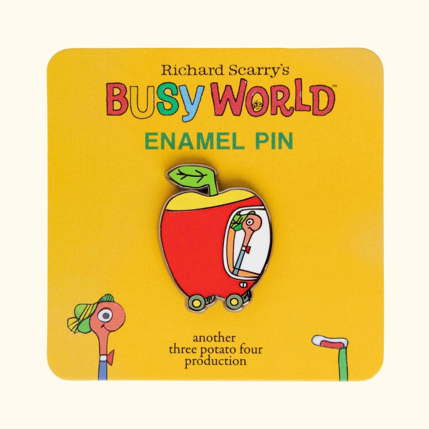 Richard Scarry Lowly Worm apple car enamel pin