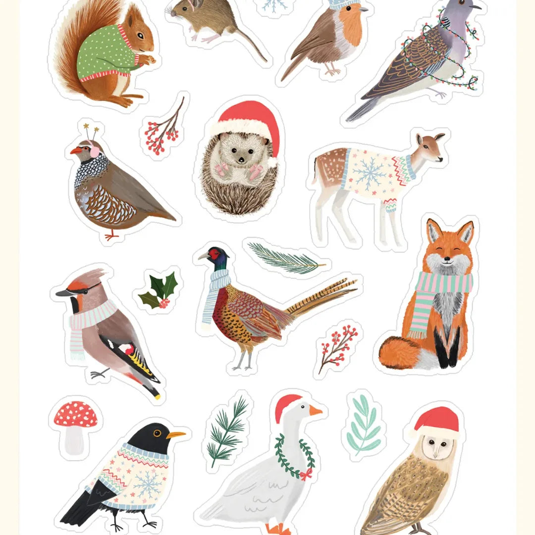 Festive Animals Sticker Sheet - Christmas Stickers