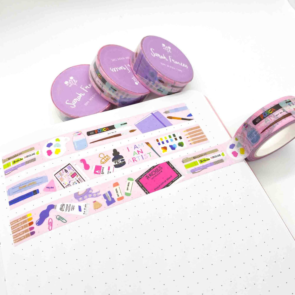 Decorative tape with illustrations on a white surface