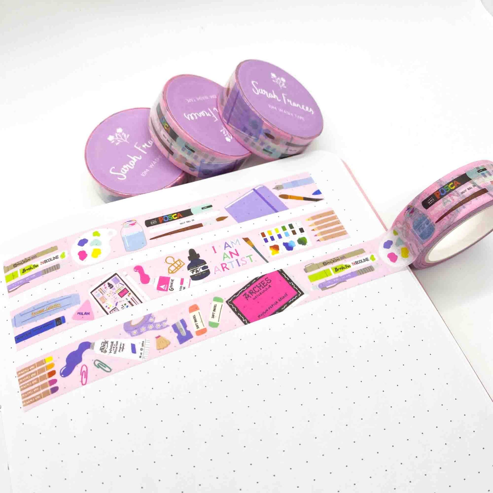 Decorative tape with illustrations on a white surface