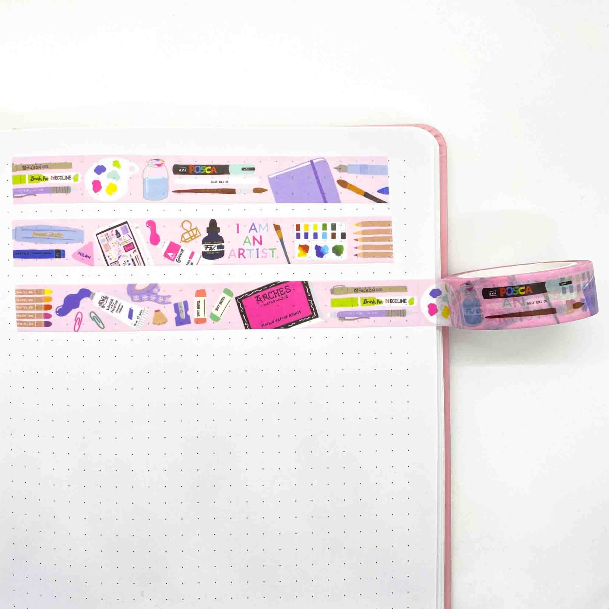 Notebook with colorful stickers on a white background