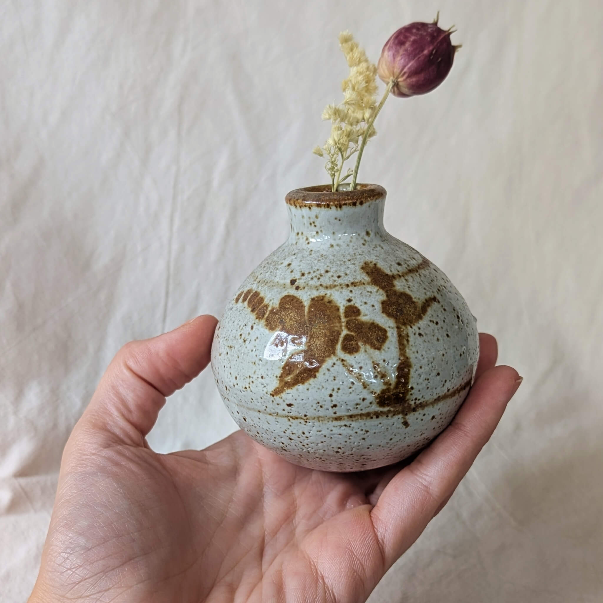 Vintage Stoneware Speckled Bud Vase