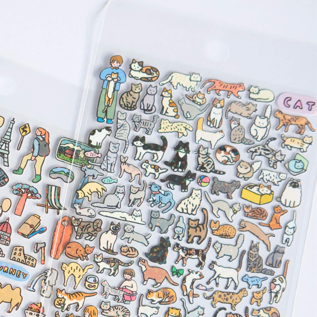 illustrated sticker sheet cat themed