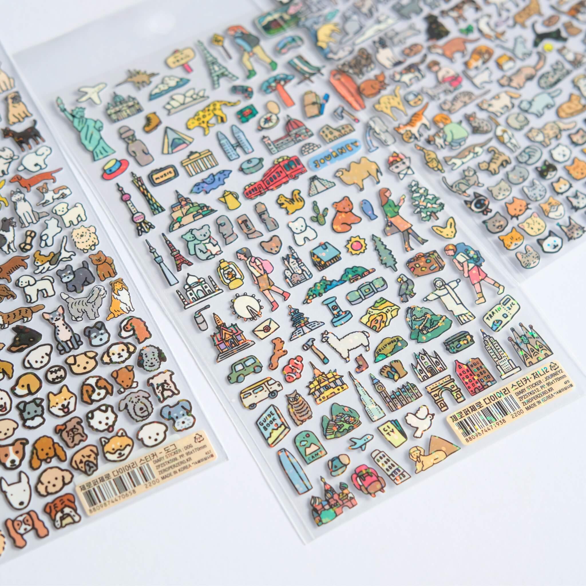 Collection of additional zero per zero illustrated sticker sheets