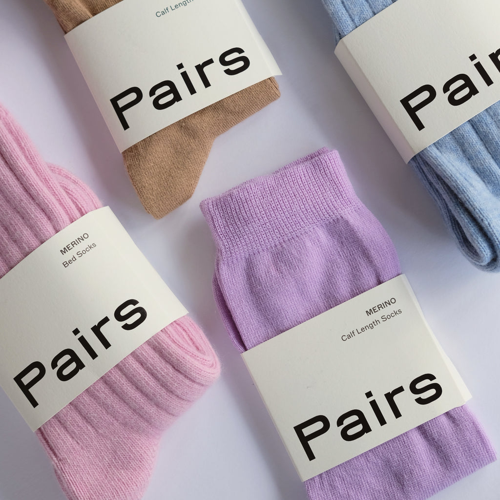 collection of pairs socks in bamboo, wool
