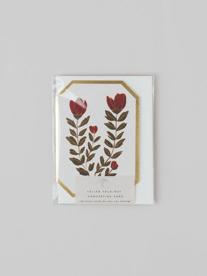 Concertina Red Flower Botanical Card - Blank