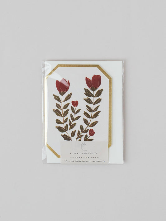 Concertina Red Flower Botanical Card - Blank