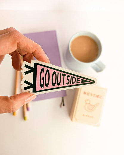 Go Outside pennant flag vinyl sticker – Finest Imaginary illustrated laptop sticker UK