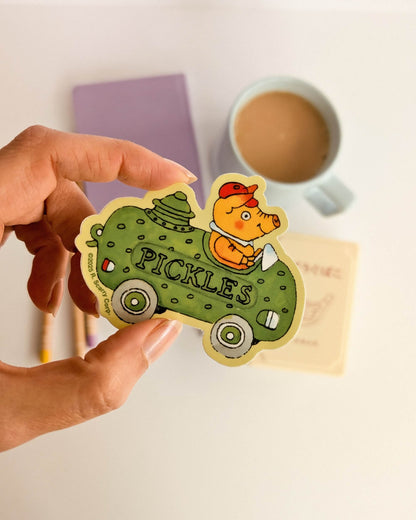 richard scarry pickles car sticker held for size comparison