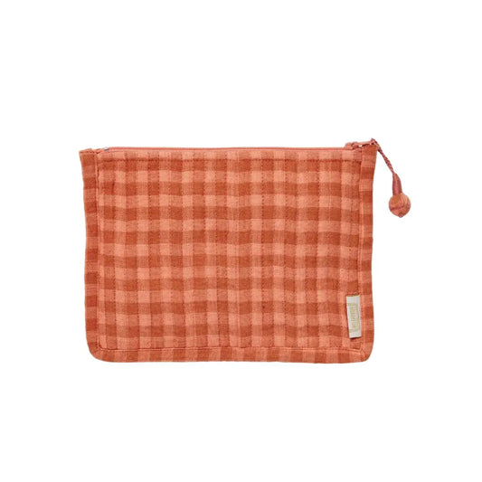 Bonheur du Jour Quilted Pouch in Terracotta Gingham