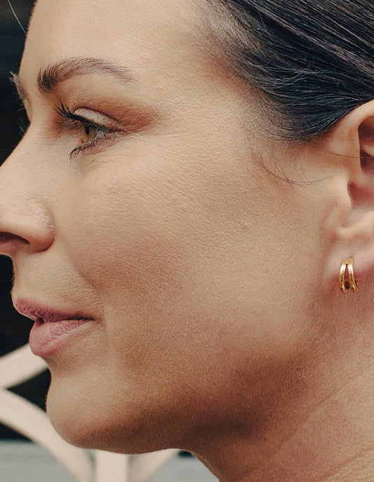 Gold Double Layer Huggie Hoop Earrings