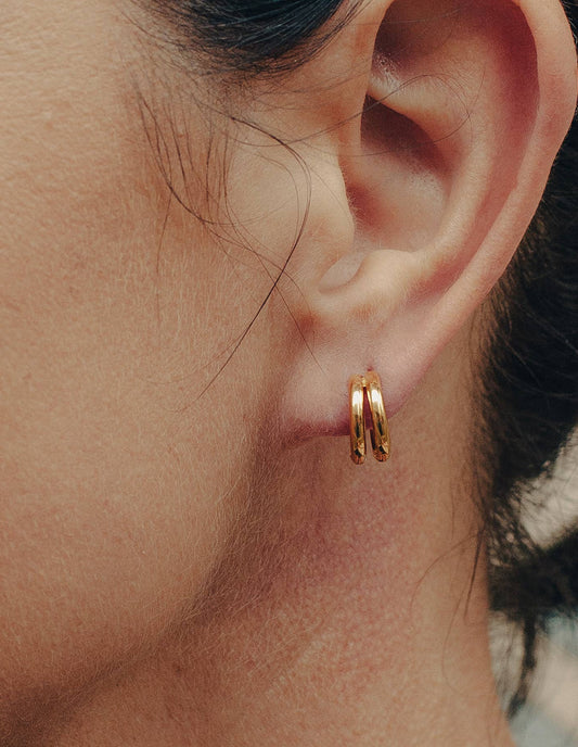 Gold Double Layer Huggie Hoop Earrings