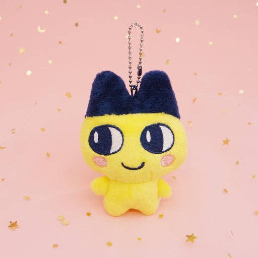 Mametchi Tamagotchi plush keychain hanging as bag charm