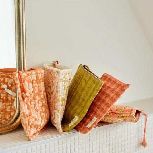 Bonheur du Jour Quilted Pouch in Terracotta Gingham