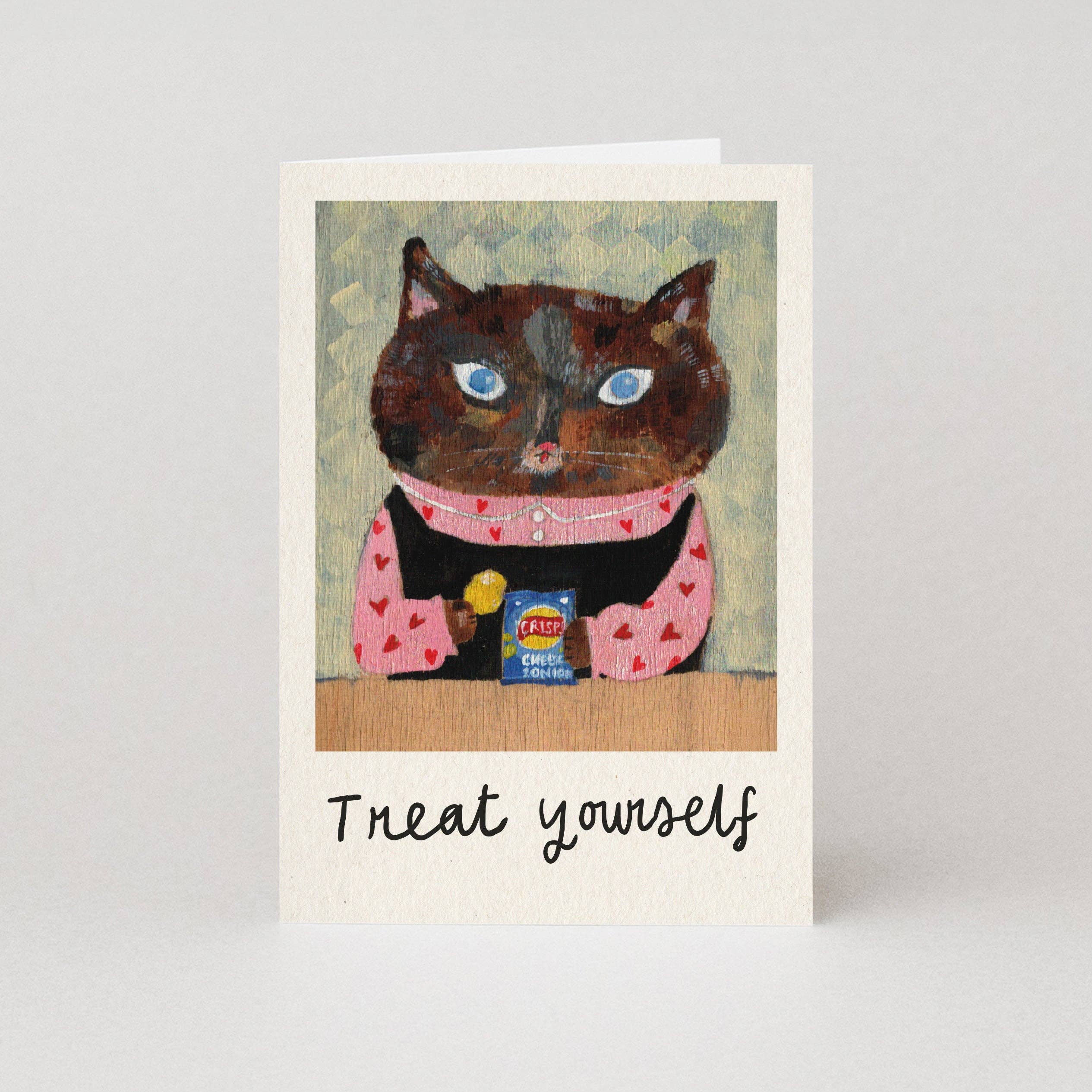 Cute Cat Birthday Card – Treat Yourself by Studio Boketto