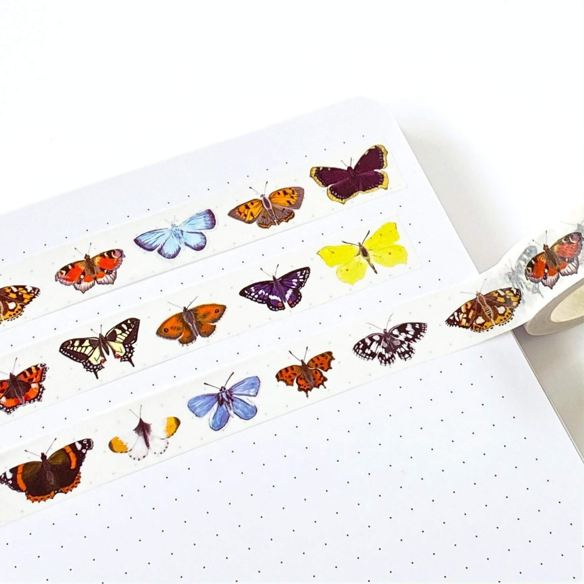 british butterfly washi tape design on white dotted notebook
