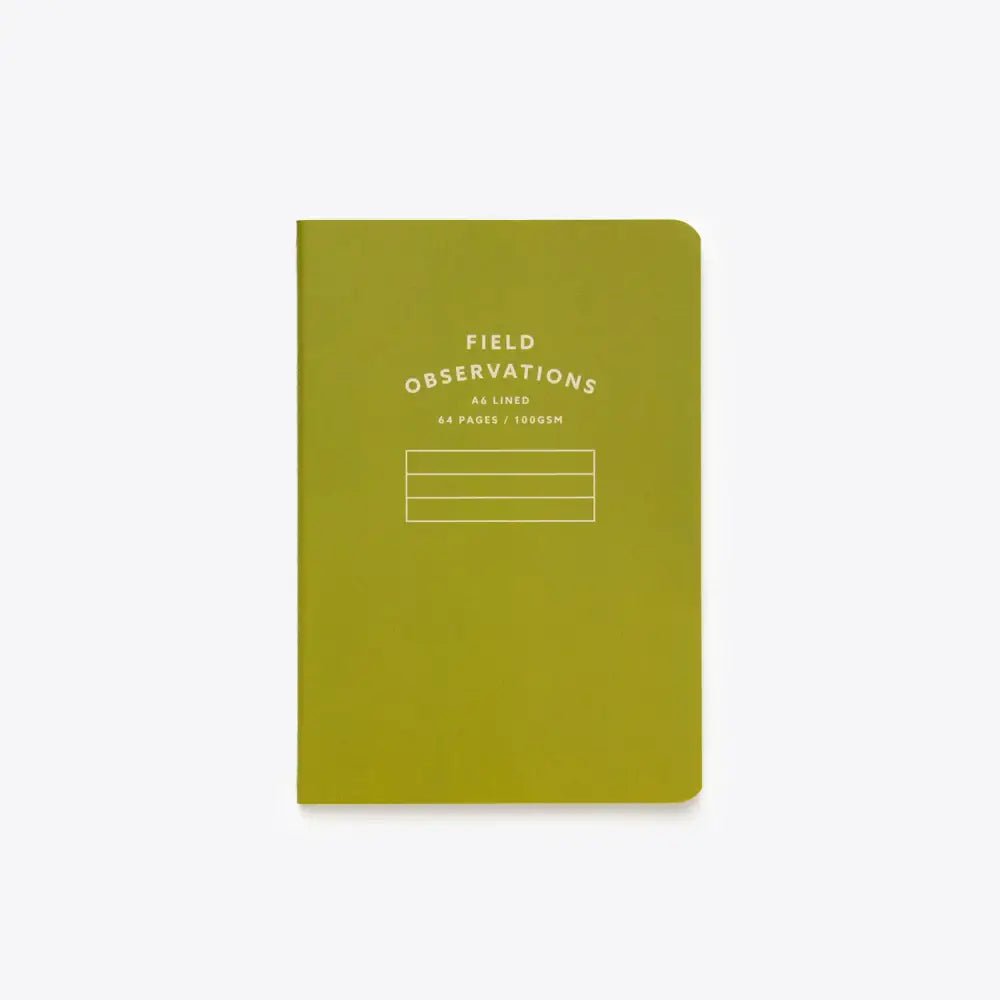 A6 lined notebook in green with stitched binding