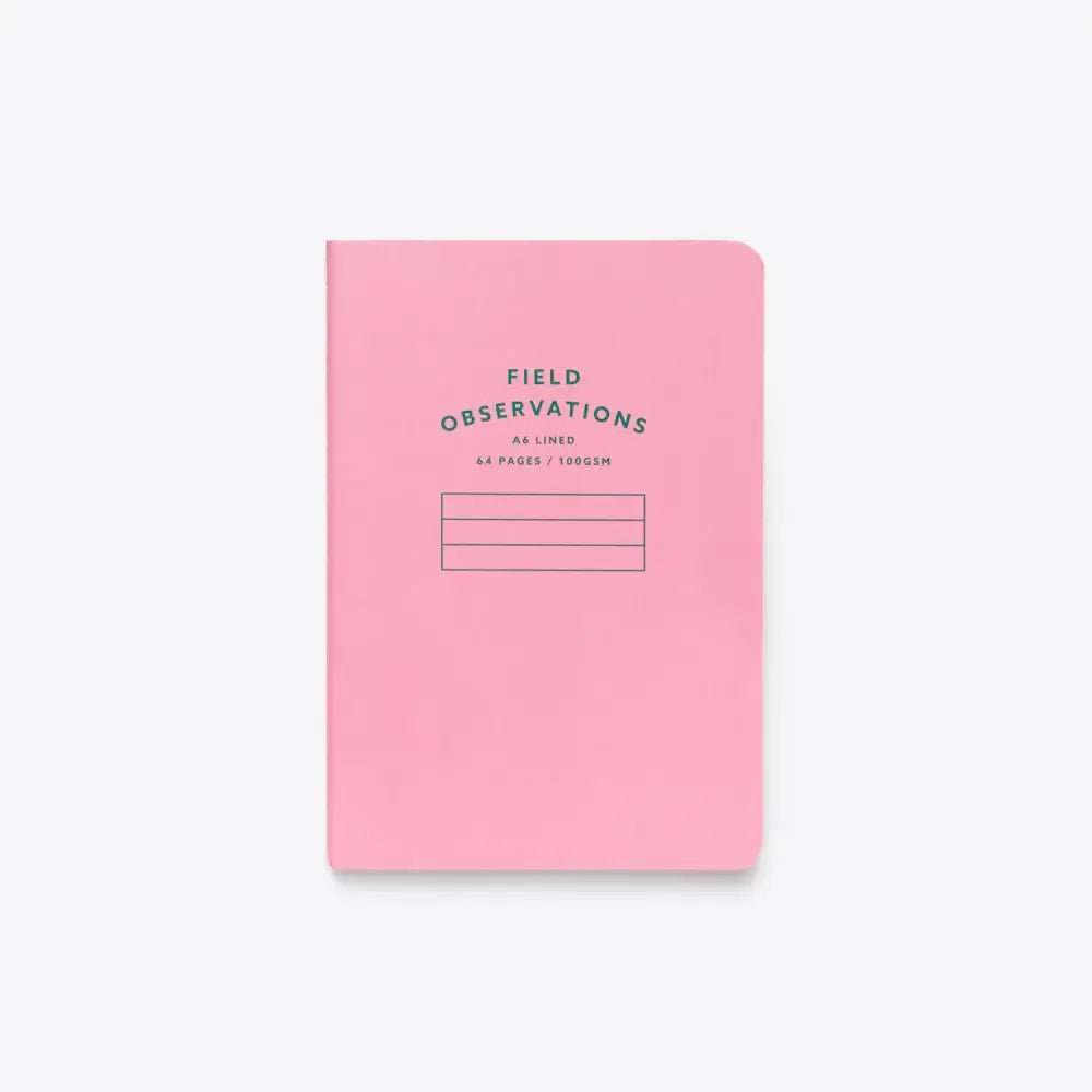A6 lined notebook in pink with stitched binding