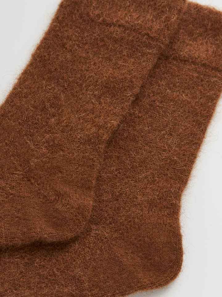 brown alpaca socks close up