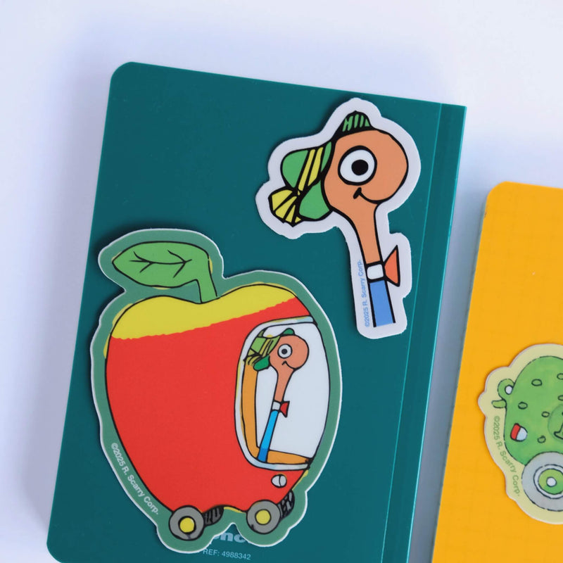 Richard Scarry Lowly Worm Sticker on Blue notebook