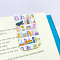 Bookshelf magnetic bookmark with illustrated book pattern on white background