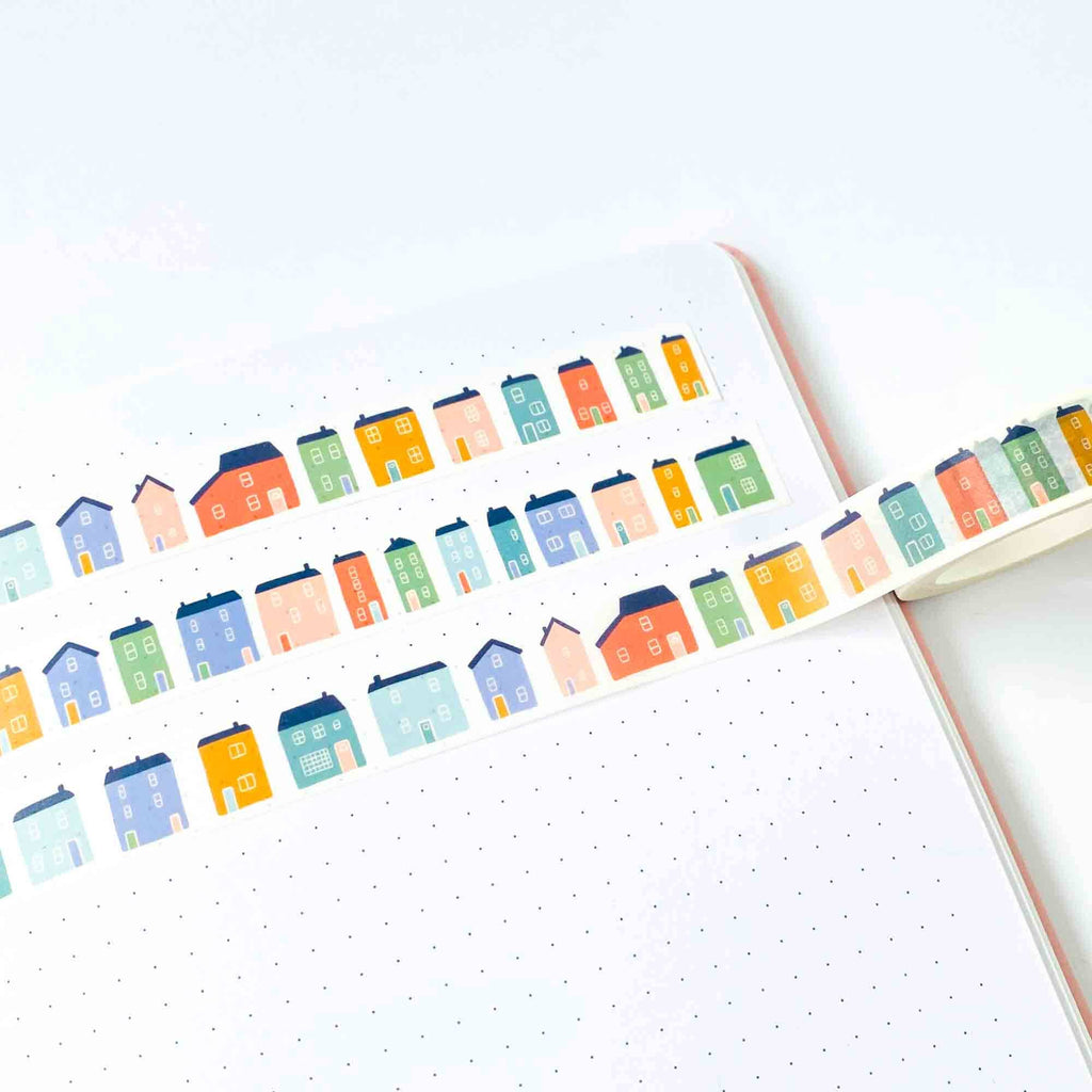 Coastal houses washi tape inspired by Brixham Devon colourful seaside design