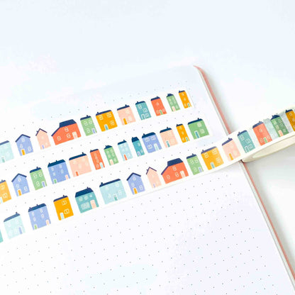 Coastal houses washi tape inspired by Brixham Devon colourful seaside design