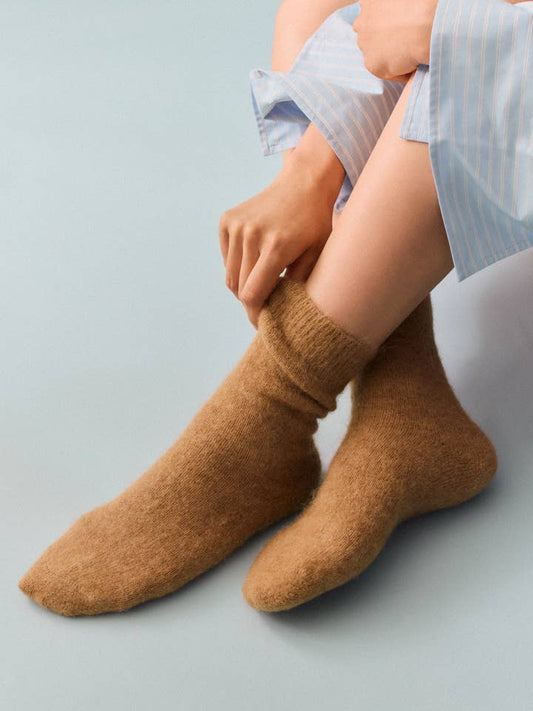 Ultra Soft Alpaca Socks in Biscuit Beige