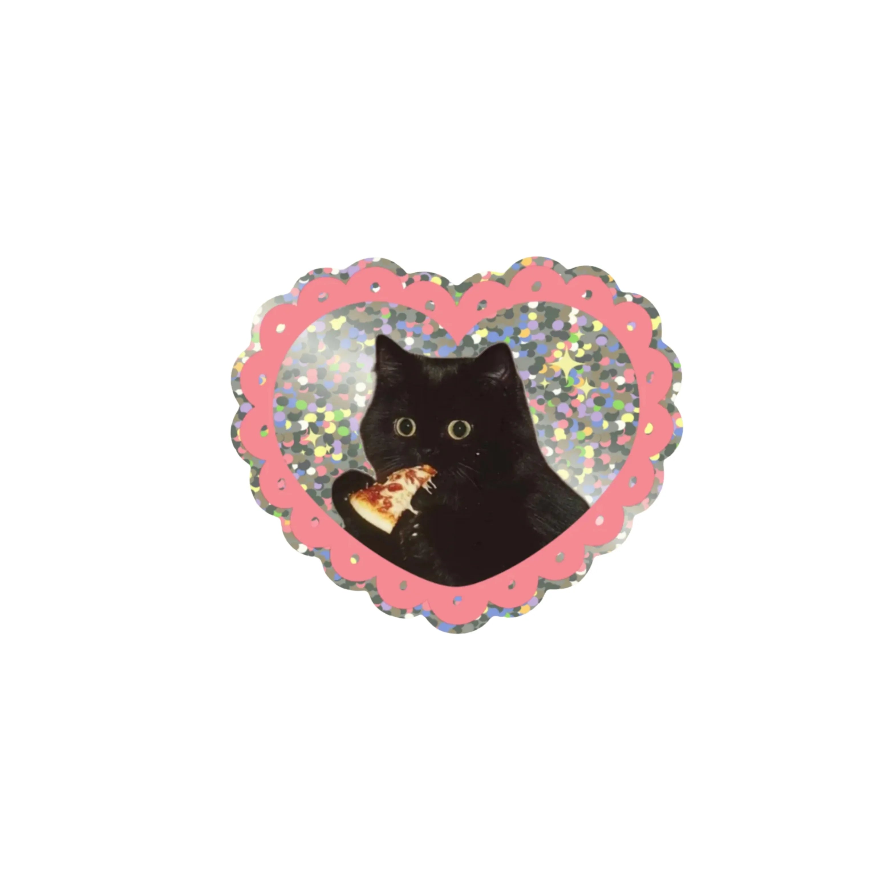 Pizza Cat Glitter Vinyl Sticker