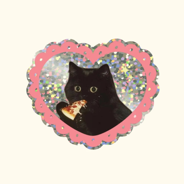 Pizza Cat Glitter Vinyl Sticker