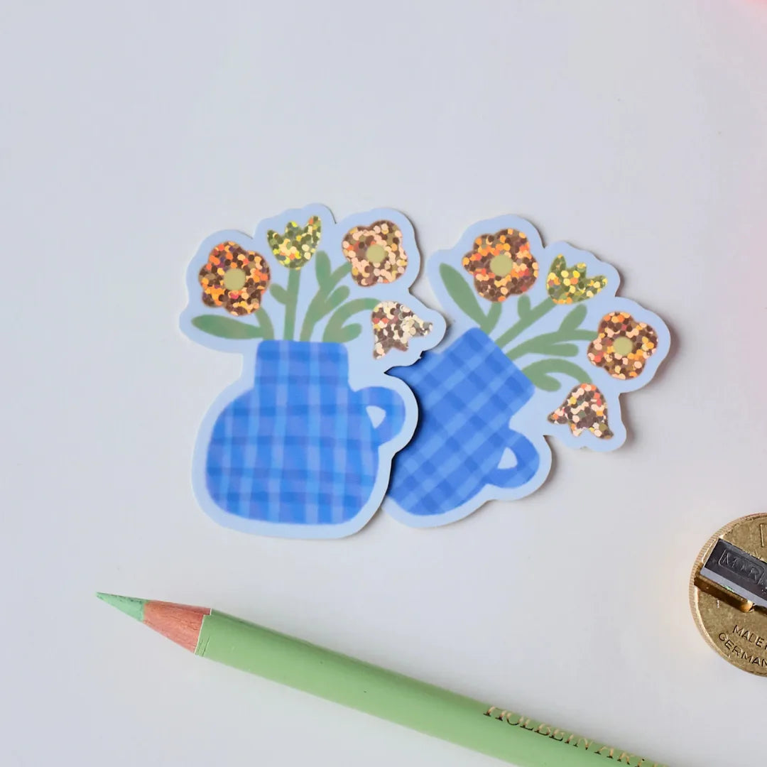 Flower Vase Holographic Vinyl Sticker