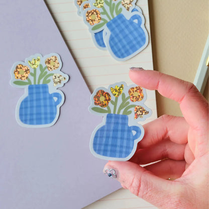 Flower Vase Holographic Vinyl Sticker