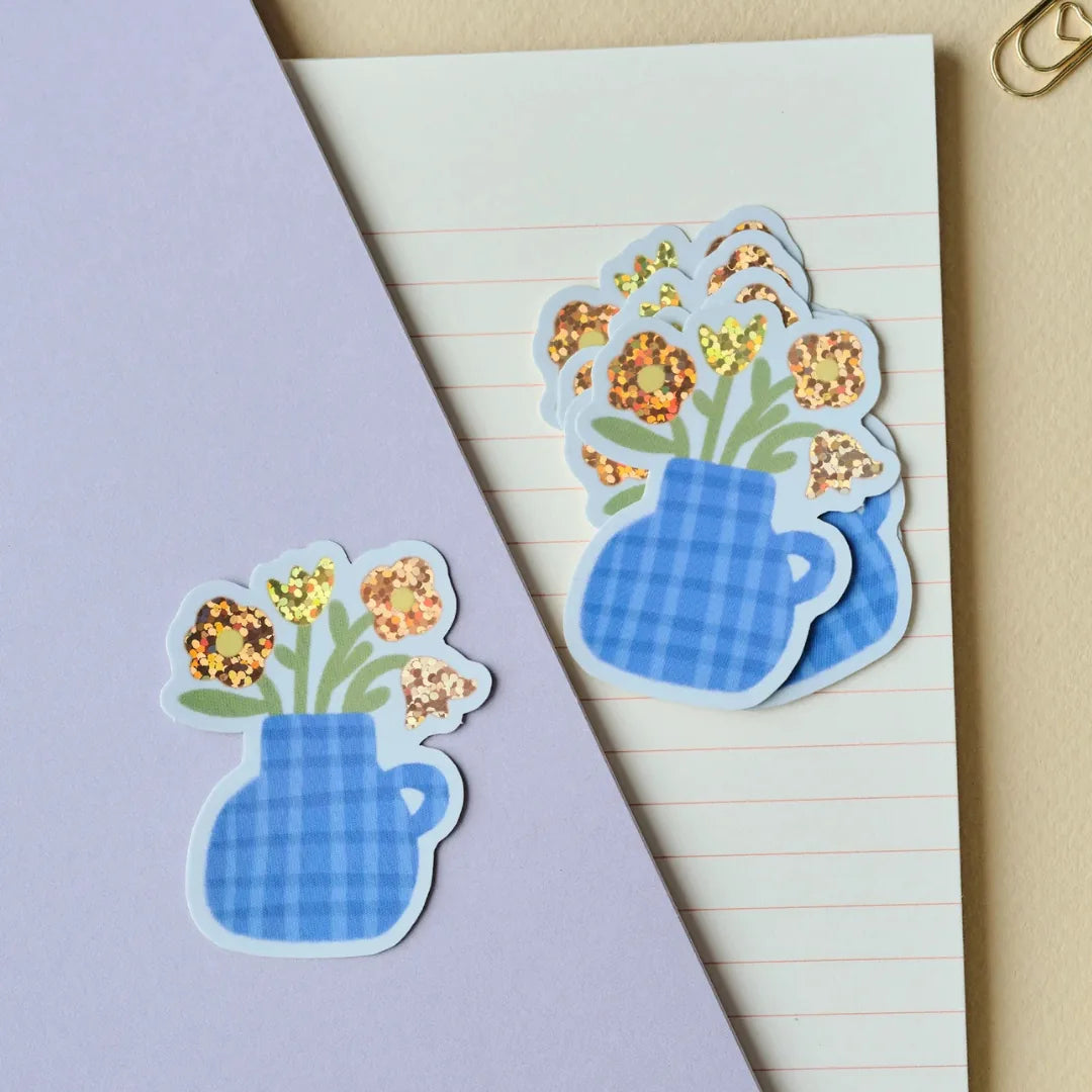 Flower Vase Holographic Vinyl Sticker