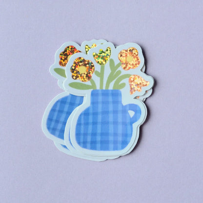 Flower Vase Holographic Vinyl Sticker