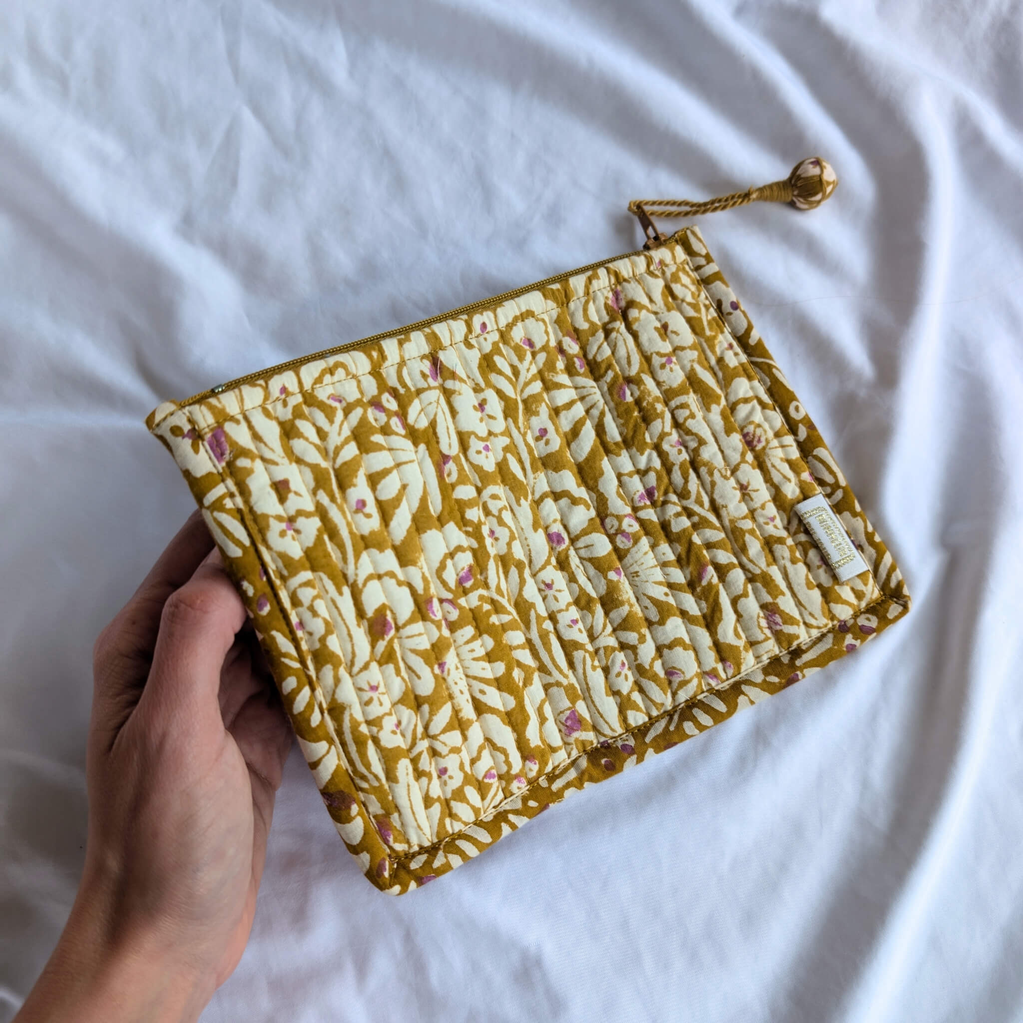 Bonheur du Jour Quilted Makeup Bag – Olive Iris - Toiletry Pouch - Subject to Change