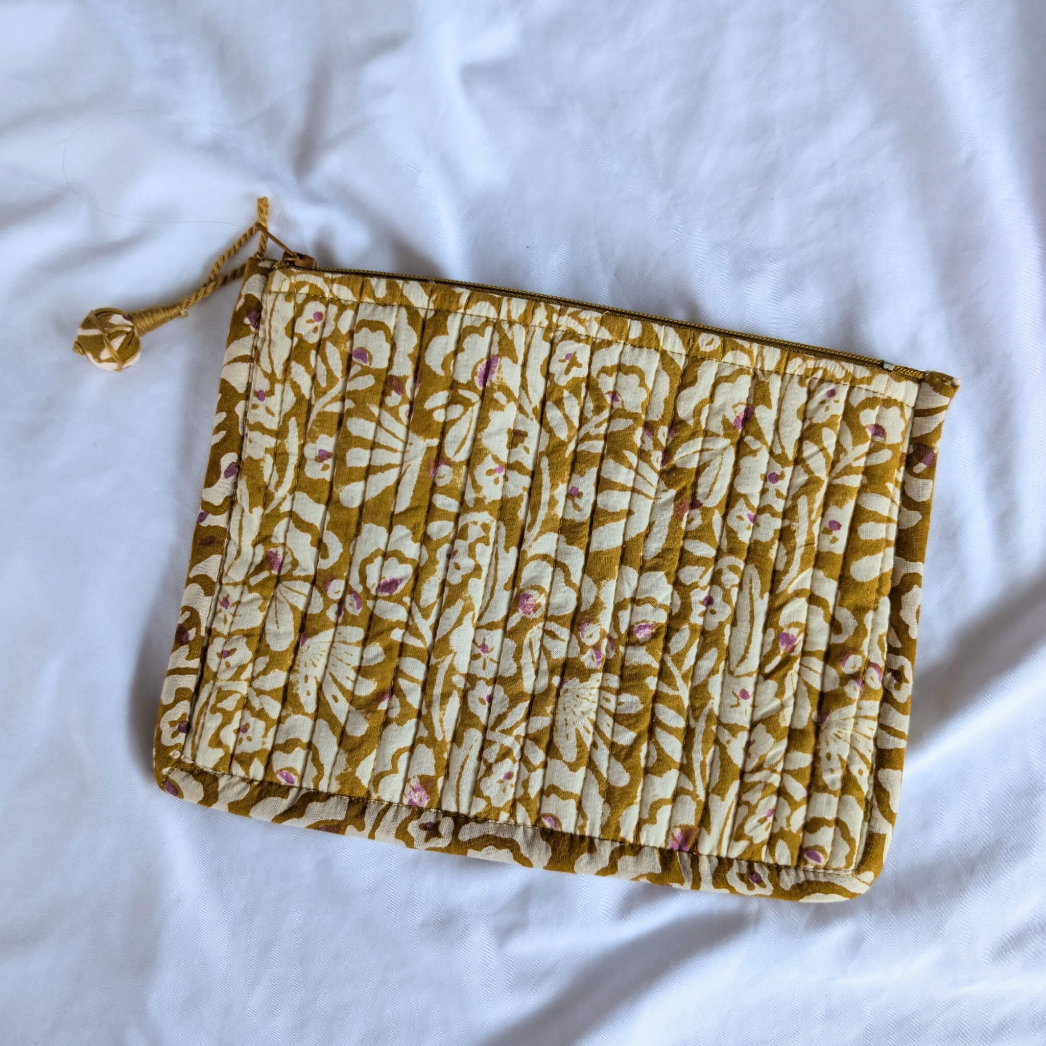 Bonheur du Jour Quilted Makeup Bag – Olive Iris - Toiletry Pouch - Subject to Change