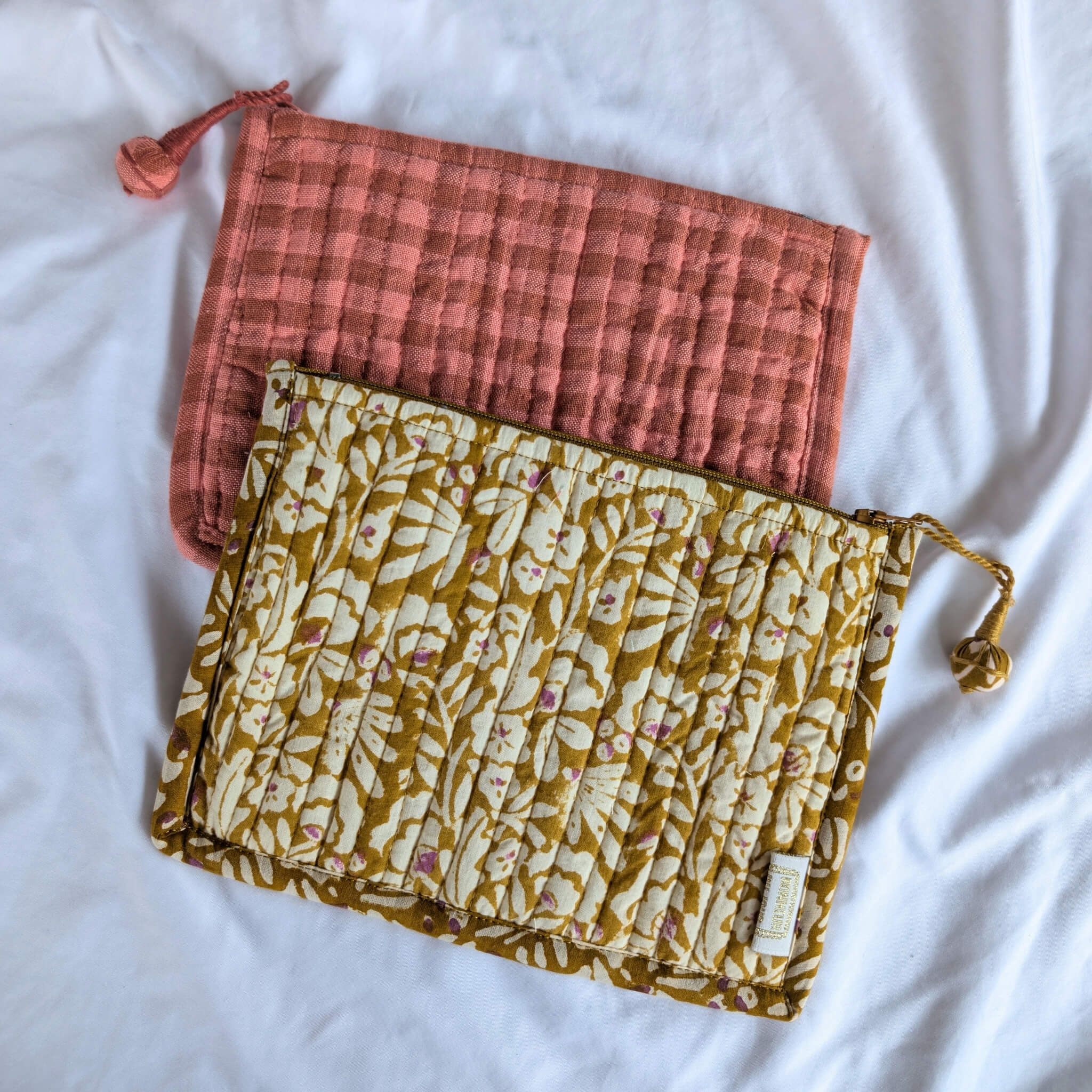 Bonheur du Jour Quilted Makeup Bag – Olive Iris - Toiletry Pouch - Subject to Change