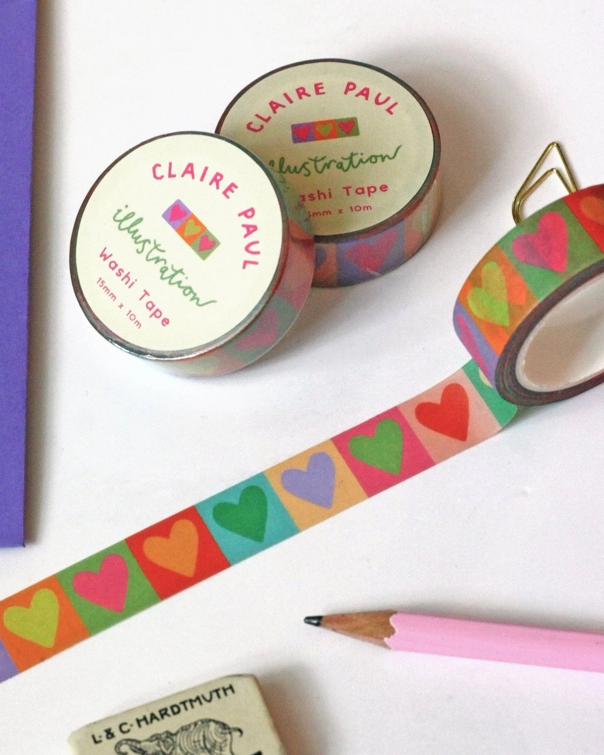Rainbow love hearts washi tape